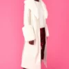 JAYLEY White Faux Leather Jacket With Detachable Faux Fur Cuffs & Collar