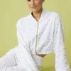 JAYLEY White Sequin Bomber Jacket