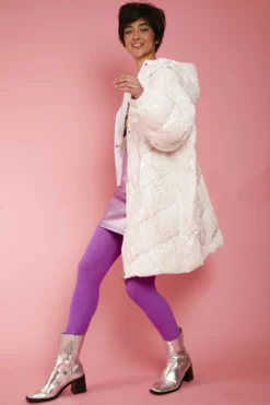 JAYLEY White Sequin Puffer Down Coat