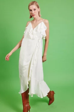 JAYLEY White Silk Blend Maxi Ruffle Dress