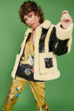JAYLEY Yellow And Black Aviator Style Jacket