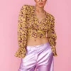 JAYLEY Yellow And Purple Silk Blend Cropped Blouse