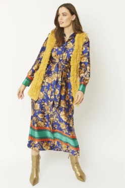 JAYLEY Yellow Faux Fur Faux Suede Vertical Stripe Gilet