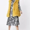 JAYLEY Yellow Faux Fur Long Hooded Gilet