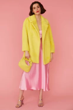 JAYLEY Yellow Faux Fur Short Coat