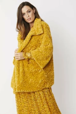 JAYLEY Yellow Faux Fur Teddy Coat