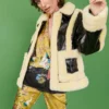 JAYLEY Yellow Faux Shearling Aviator Jacket