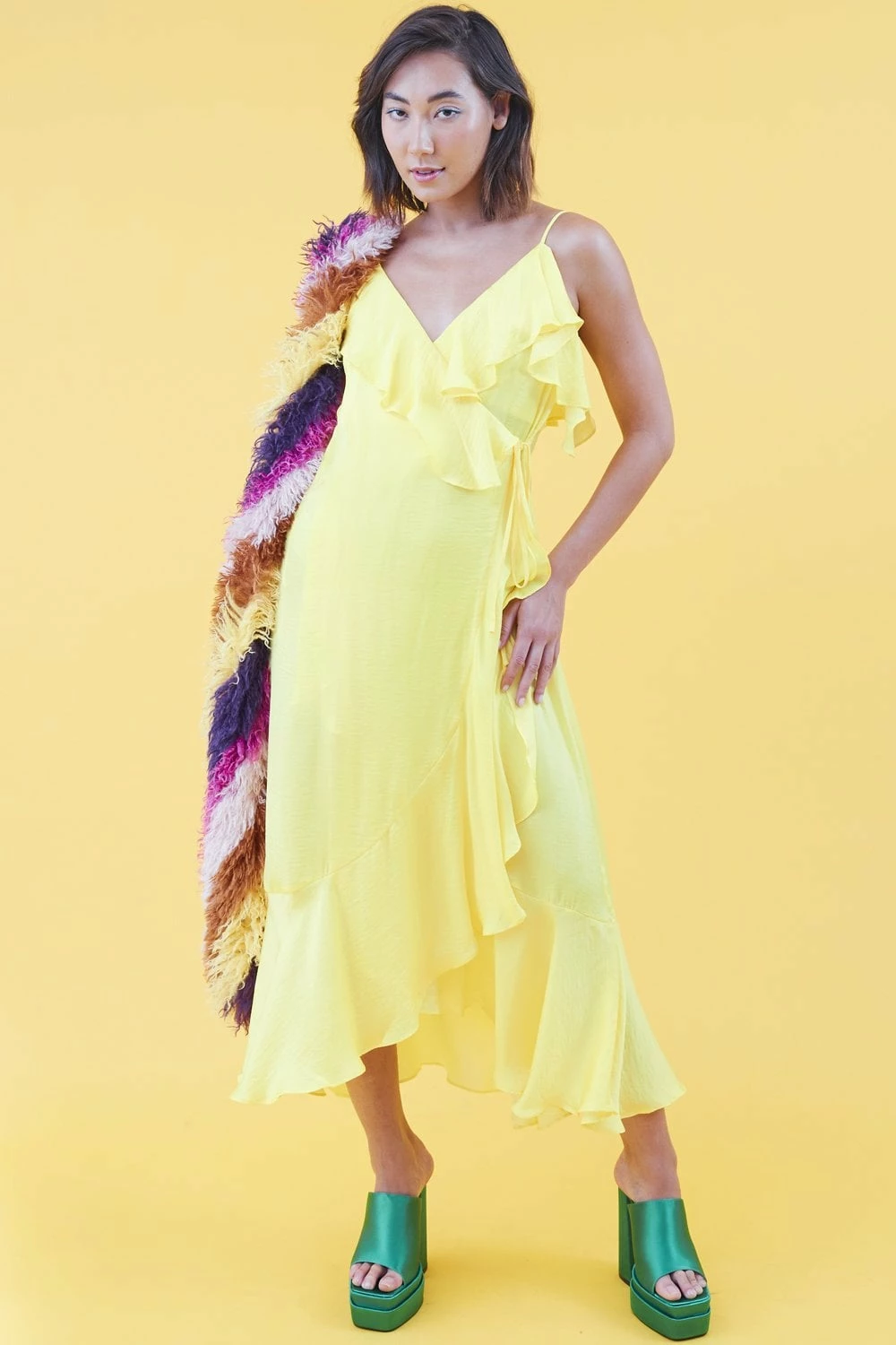 JAYLEY Yellow Silk Blend Maxi Ruffle Dress - Image 2