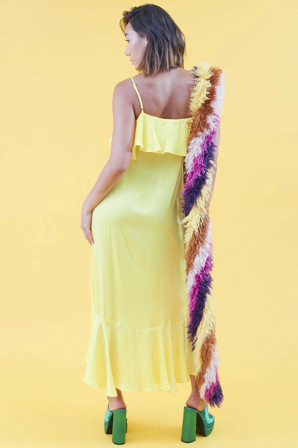 JAYLEY Yellow Silk Blend Maxi Ruffle Dress - Image 3