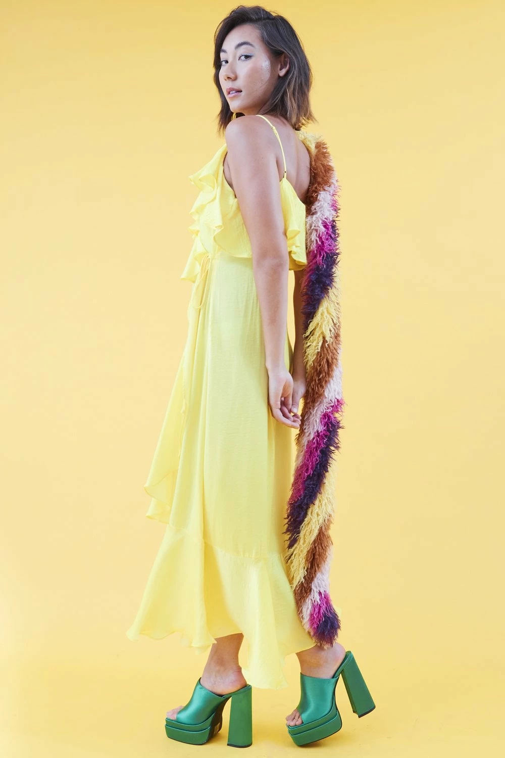 JAYLEY Yellow Silk Blend Maxi Ruffle Dress - Image 4