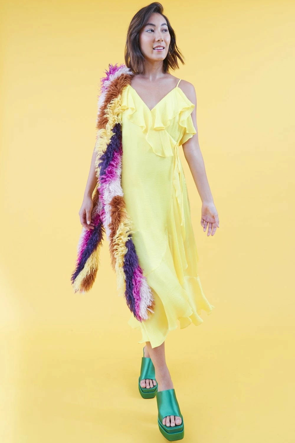JAYLEY Yellow Silk Blend Maxi Ruffle Dress - Image 5