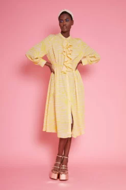 JAYLEY Yellow Silk Blend Zebra Print Maxi Dress