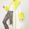 JAYLEY Yellow Trench Style Belted Coat With Faux Fur Cuffs And Collar